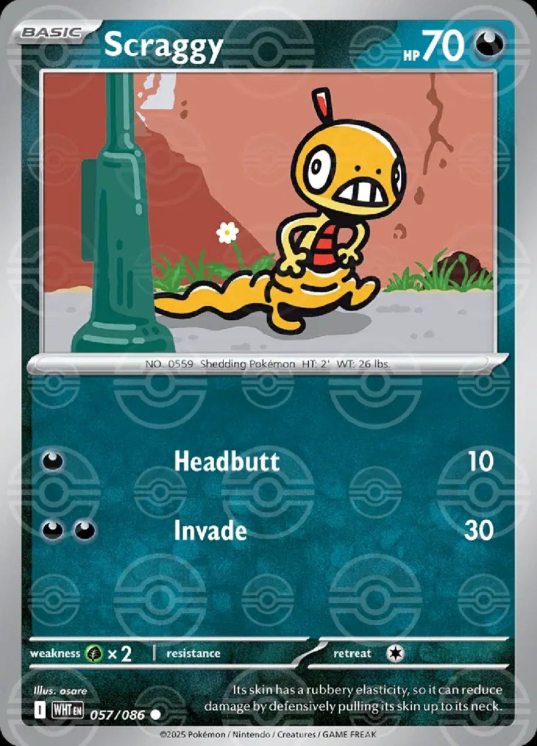 Scraggy - English - White Flare - 057/086 - Poke Ball Foil - NM