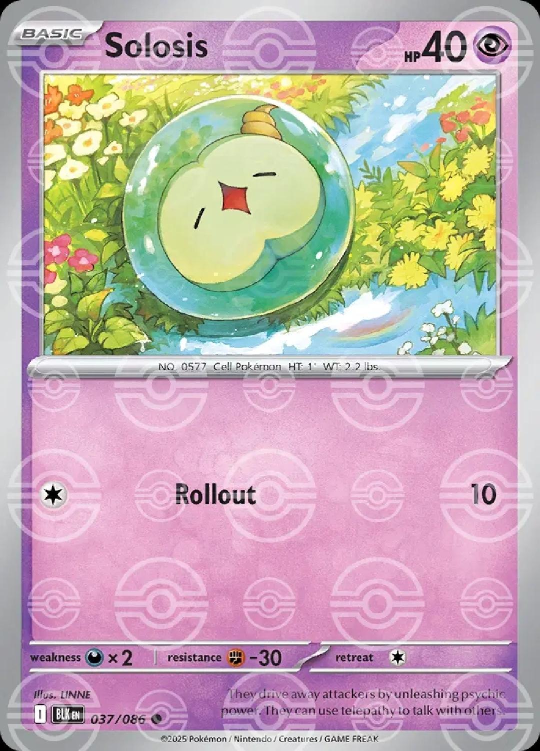 Solosis - English - Black Bolt - 037/086 - Poke Ball Foil - NM