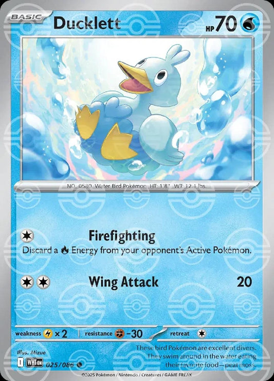 Ducklett - English - White Flare - 025/086 - Poke Ball Foil - NM