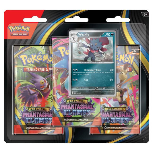 Pokemon TCG: Mega Evolution - Phantasmal Flames 3 Pack Blister (Weavile) - English